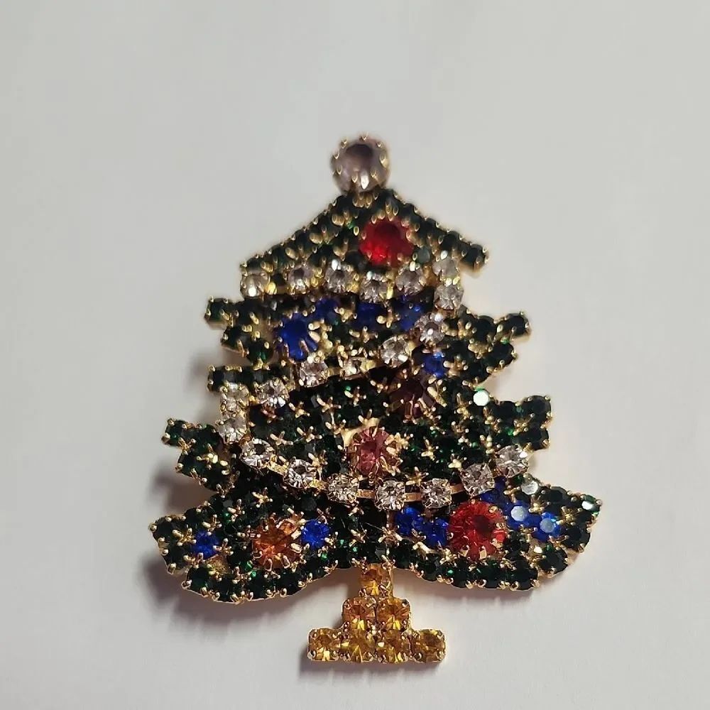 Christmas Tree Brooch Multicolor Crystals Rhinestones Garland Pin Pendant 2012FL